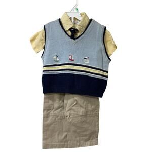 B.T. Kids VTG Boys Sz 2T Outfit Shirt, Tie, Sweater Vest, Belt & Pants Nautical